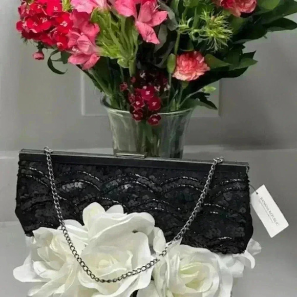 Banana Republic Black Beaded Sequins Mini Bag/Tote with Gun Metal Hardware NWT - Picture 1 of 5